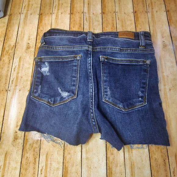 Judy Blue Distressed Dark Blue Jean Shorts - Picture 2 of 3